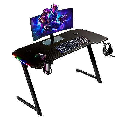 Baroni Home Gaming Schreibtisch, Holzwerkstoff Legierter Stahl, 140x60 cm + Luci Led von Baroni Home