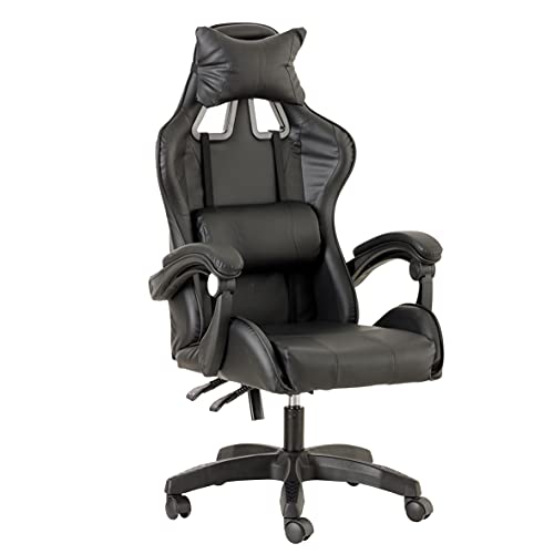 Baroni Home Gaming-Stuhl, ergonomischer Bürostuhl, gepolstert Gaming Sessel mit bequemer, Verstellbarer Rückenlehne, Gamer Chair mit Kopfstütze und Lendenwirbelstütze, Schwarz von Baroni Home