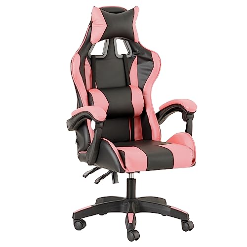 Baroni Home Gaming-Stuhl, ergonomischer Bürostuhl, gepolstert Gaming Sessel mit bequemer, Verstellbarer Rückenlehne, Gamer Chair mit Kopfstütze und Lendenwirbelstütze, Rosa von Baroni Home