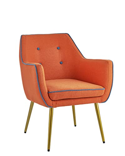 Baroni Home Gepolsterter Sessel aus Stoff, goldene Beine aus Eisen, Designsessel, Sessel für Wohnzimmer oder Schlafzimmer, super bequem, 65 x 65 x 85 cm, Orange, blauer Rand von Baroni Home
