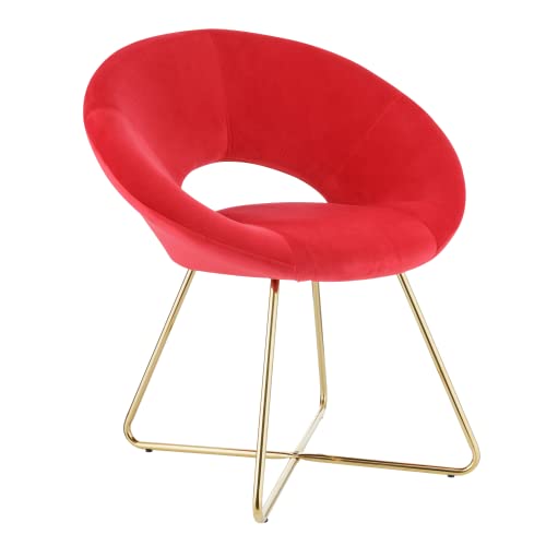 Baroni Home Gepolsterter runder Sessel mi goldfarbenem Eisenbeine, Büro- ode Esszimmersthul, bequem mit ergonomisch Sitzfläche, Rot, 71x59x84 cm von Baroni Home