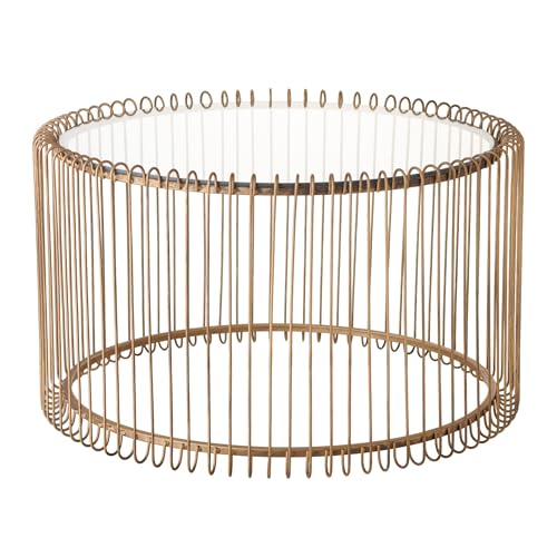 Baroni Home Zylindrischer Kaffeetisch mit Glasplatte und Goldmetalldesign, Eleganter Tisch für Wohnzimmer und Schlafzimmer, 35,5x60 cm von Baroni Home