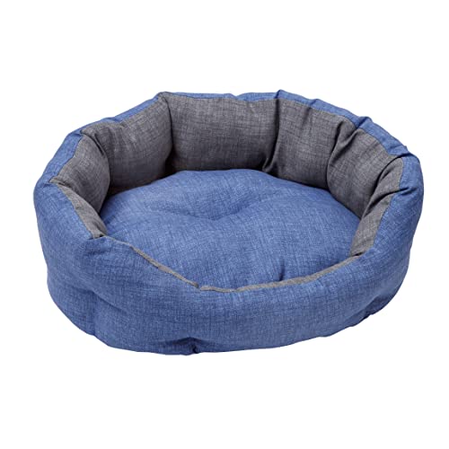 Baroni Home Hundebett aus Stoff, Größe L, weiches rundes Hundematte für Hunde und Katzen, bequem, für Schlafzimmer Wohnzimmer Flur, waschbar (50x65 cm, Grau und Blau) von Baroni Home