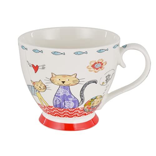 Baroni Home Keramikbecher, Frühstückstasse, Kaffeetasse 14 x 11 x 10 cm, 45 cl Katzen von Baroni Home