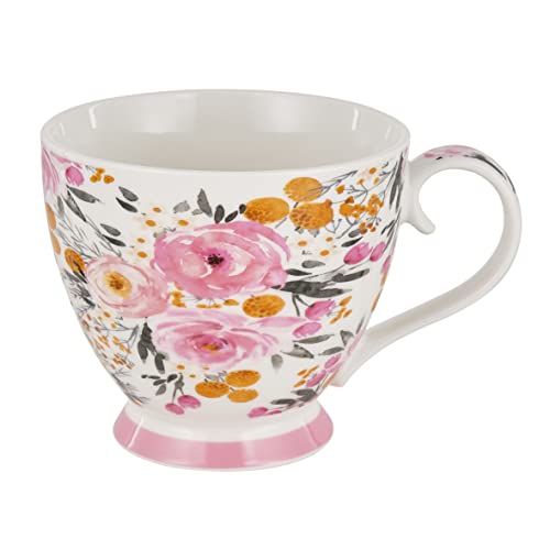 Baroni Home Frühstückstasse aus Keramik – große Tasse für Kaffee, Milch und Tee – für den Morgen, mit Henkel, 14 x 11 x 10 cm, 45 cl, Blumen von Baroni Home