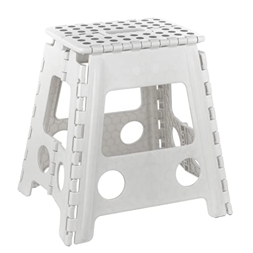 Baroni Home Klappbare Tritthocker, Klapphocker bis 130 kg, Ultra-robust, platzsparender Hocker mit Anti-Rutsch-Beschichtung und Tragegriff, für Kinder und Erwachsene, (Weiß, L) von Baroni Home