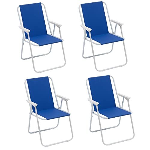 Baroni Home Klappstuhl für Meer, Strand oder Camping, Faltstuhl aus Leinwand, Outdoor-Stuhl mit bunten Armlehnen, Blau, 52x44x76 cm (4 Stücke) von Baroni Home