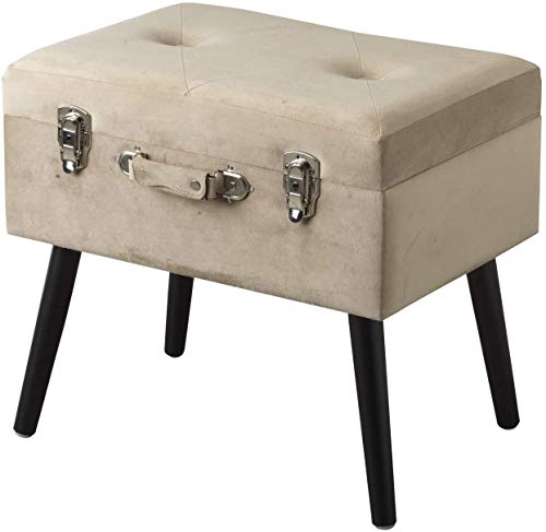 Baroni Home Kofferhocker aus Samt mit Stauraum, Aufbewahrungsbox mit schwarzen Holzbeine, Fußstütze für Flur und Wohnzimmer, Beige, 50x35x46 cm von Baroni Home