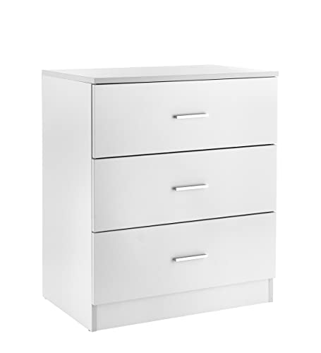 Baroni Home Kommode 3 Schubladen aus Melamin, Schrank für Schlafzimmer oder Wohnzimmer, moderner weißer Schrank 60x40x70 cm von Baroni Home