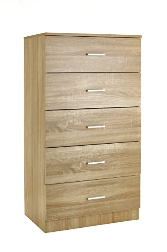 Baroni Home Kommode 5 Schubladen aus Melamin, Schrank für Schlafzimmer oder Wohnzimmer, moderner Schrank aus Eiche 60x40x110 cm von Baroni Home