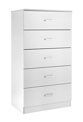 Baroni Home Kommode 5 Schubladen aus Melamin, Schrank für Schlafzimmer oder Wohnzimmer, moderner weißer Schrank 60x40x110 cm von Baroni Home