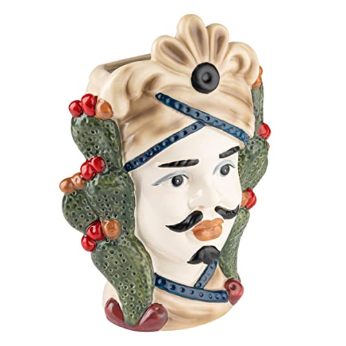 Baroni Home Kopf aus Porzellan, handbemalte Vase 20 x 11 x 26 cm, König Cactus von Baroni Home