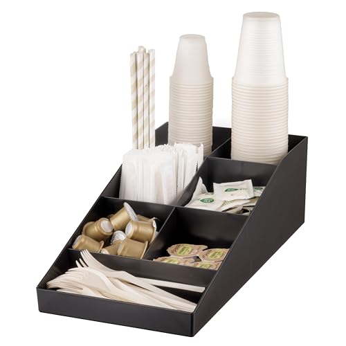 Baroni Home Küchenorganizer aus robustem Kunststoff mit 7 Fächern, Organizer für Becher, Besteck, Zucker, Teelöffel, Strohhalme und Kaffeebecher, funktionales Design und leicht zu reinigen, Schwarz von Baroni Home