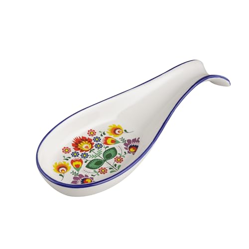 Baroni Home Löffelablage aus Keramik, bunt, strapazierfähig, Linie Flora, 8 x 22 x 3 cm von Baroni Home