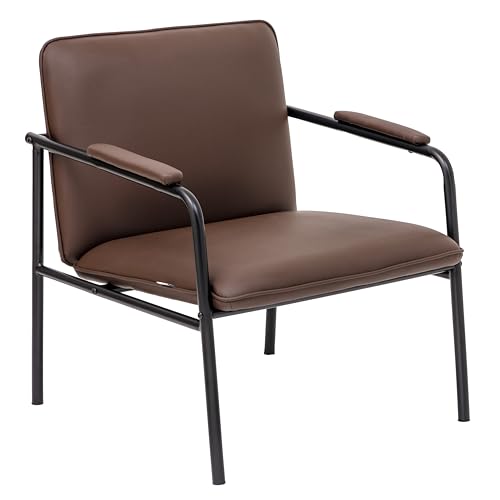 Baroni Home Loungesessel mit Eisengestell, Armlehnenstuhl, Mid-Century-Modern Design, Relaxsessel für Wohnzimmer, Schlafzimmer, Arbeitsyimmer, Lounge 78x59x64 cm (Braun) von Baroni Home