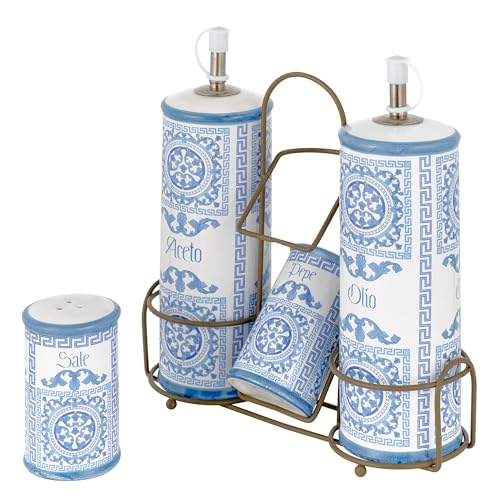 Baroni Home Menage Öl Essig Salz Pfeffer aus Keramik mit Metallständer, bunt, strapazierfähig, Linie Majolika, 21 x 8 x 22 cm Baroni Home Menage Öl Essig Salz Pfeffer aus Keramik mit Metallständer, bunt, strapazierfähig, Linie Majolika, 21 x 8 x 22 cm von Baroni Home