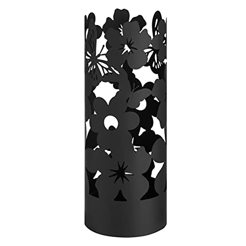 Baroni Home Moderner Schirmständer aus Metall Flowers mit 2 Haken und abnehmbarer Abtropfschale 19 x 19 x 49 cm (schwarz) von Baroni Home