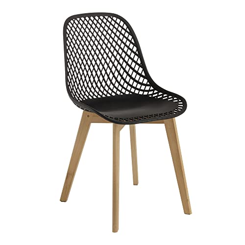Baroni Home Moderner Stuhl mit Holzbeinen, ergonomischer Bürostuhl mit geschnitzter Textur, Esszimmerstuhl max. 130 kg, 48x43x84 cm, Schwarz, 1 Stück von Baroni Home