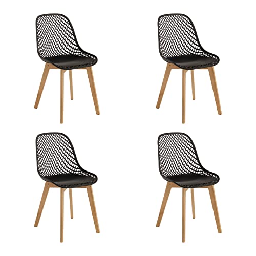 Baroni Home Moderner Stuhl mit Holzbeinen, ergonomischer Bürostuhl mit geschnitzter Textur, Esszimmerstuhl max. 130 kg, 48x43x84 cm, Schwarz, 4 Stücke von Baroni Home