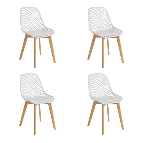Baroni Home Moderner Stuhl mit Holzbeinen, ergonomischer Bürostuhl mit geschnitzter Textur, Esszimmerstuhl max. 130 kg, 48x43x84 cm, Weiß, 4 Stücke Baroni Home Moderner Stuhl mit Holzbeinen, ergonomischer Bürostuhl mit geschnitzter Textur, Esszimmerstuhl max. 130 kg, 48x43x84 cm, Weiß, 4 Stücke von Baroni Home