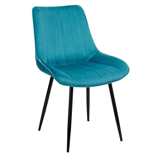 Baroni Home Moderner Stuhl mit Samtpolsterung und schwarzen Stahlbeinen, Wohnzimmersessel, Schlafzimmer, Esszimmer, Petrolblau, 53x86x44 cm von Baroni Home