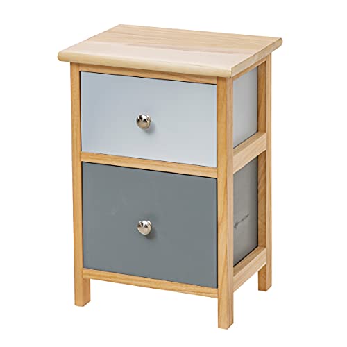 Baroni Home Nachttisch, Badezimmer-, Wohzimmer- und Schlafzimmerschrank, Mehrzweckschrank, Naturholz mit Zwei Schubladen, hellblau und dunkelblau, Maße 30x24x43 cm von Baroni Home