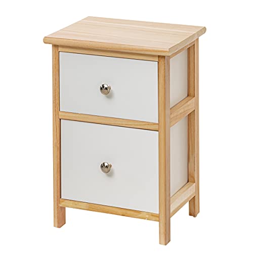 Baroni Home Nachttisch, Wohn- und Schlafzimmerschrank, Mehrzweckschrank, aus Naturholz mit 2 weißen Schubladen, Maße 30x24x43 cm von Baroni Home