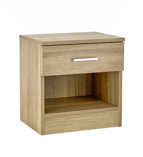 Baroni Home Nachttisch mit Schublade und Fach aus Melamin, Mehrzweckschrank für Schlafzimmer, Couchtisch für Wohnzimmer, Eiche 37x30x39 cm von Baroni Home