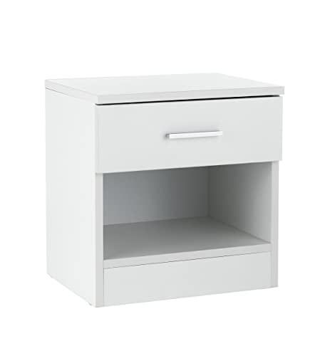 Baroni Home Nachttisch mit Schublade und Fach aus Melamin, Mehrzweckschrank für Schlafzimmer, Couchtisch für Wohnzimmer, Weiß 37x30x39 cm von Baroni Home