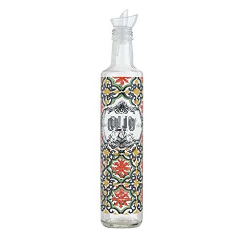 Baroni Home Ölflasche aus Glas, bedruckt mit Tropfschutz, Cefalù Muster, Made in Italy, 500 ml von Baroni Home