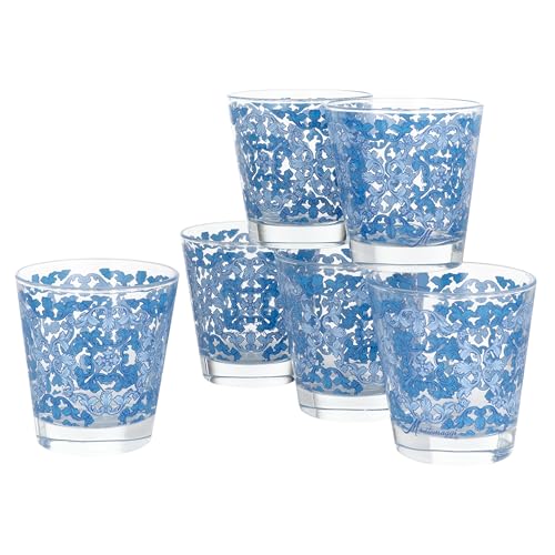 Baroni Home Portofino Set mit 6 Wassergläsern, bunt, bedruckt, aus Glas, hergestellt in Italien, Fassungsvermögen 25 cl von Baroni Home