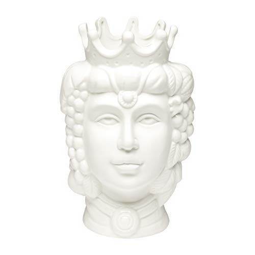 Baroni Home Porzellankopf im sizilianischen Stil mit Krone, Pflanzgefäß für den Innenbereich, Königin, Weiß, 14 x 14 x 22 cm von Baroni Home