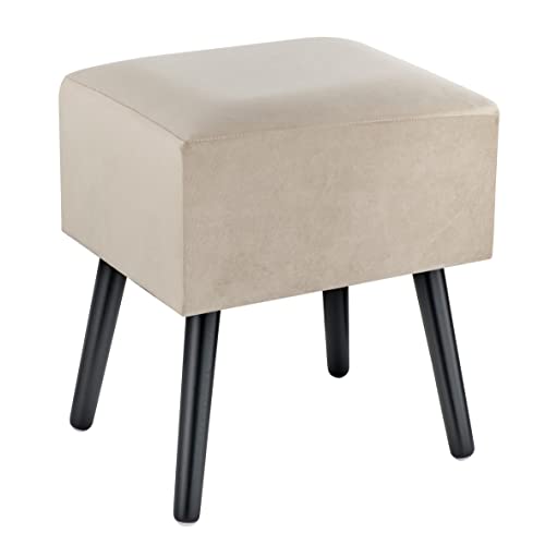 Baroni Home Pouf aus Samt, gepolsterte Bank, Hocker mit Holzbeinen 40X33X46 cm, Beige von Baroni Home