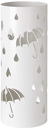 Baroni Home Regenschirmständer, zylindrisch, aus Metall, mit Aussparungen in Regen- und Regenschirm-Form Weiss 19x19x49 cm, mit Haken und Abnehmbarer Regenschale von Baroni Home