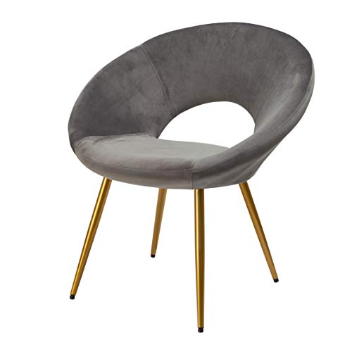 Baroni Home Samt Sessel mit goldenen Beinen, kreisförmig, Bürosessel, Wohnzimmersessel, ergonomische Sitzen, 55x58x78 cm - Grau von Baroni Home