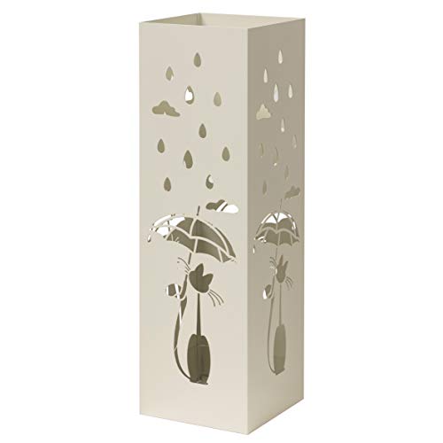 Baroni Home Schirmständer in modernen Design aus Metall mit Cat und Rain-Schnitzerei - mit 2 Haken und herausnehmbarer Regenwasserwanne für Heim- und Bürodekoration, Weiß, 15,5x15,5x49 cm von Baroni Home