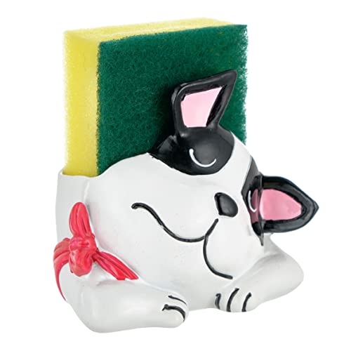 Baroni Home Schwammhalter für die Küche, Waschbecken, Schwammhalter, Küchenspüle, Motiv: Musino Hund, Schwarz, 10 x 6 x 10 cm von Baroni Home