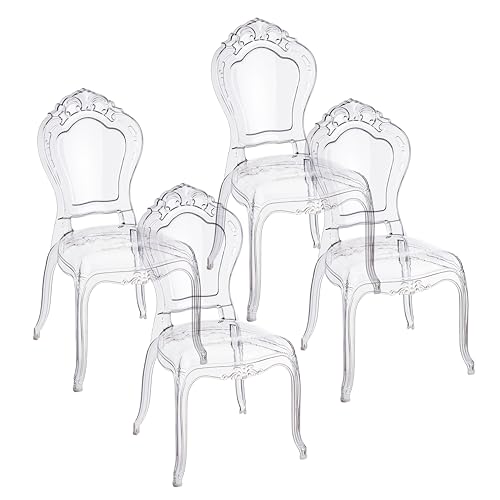 Baroni Home Set aus 4 transparenten Polycarbonat-Stühlen, Elegantes stapelbares und wasserdichtes Design für Wohnzimmer, Esszimmer, Schlafzimmer, 48X46X98, Smerli von Baroni Home