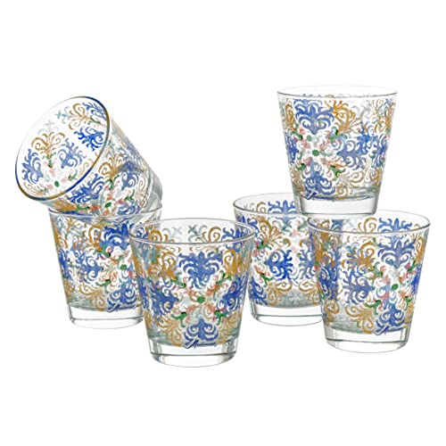 Baroni Home Set mit 6 Wassergläsern, bunt, bedruckt, aus Glas, Fassungsvermögen: 25 l, Capri von Baroni Home