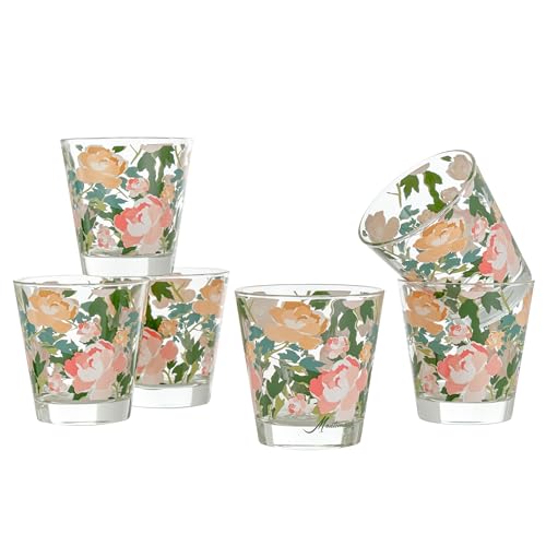 Baroni Home Set mit 6 Wassergläsern, bunt, bedruckt, aus Glas, hergestellt in Italien, Fassungsvermögen 25 cl, Rosen von Baroni Home