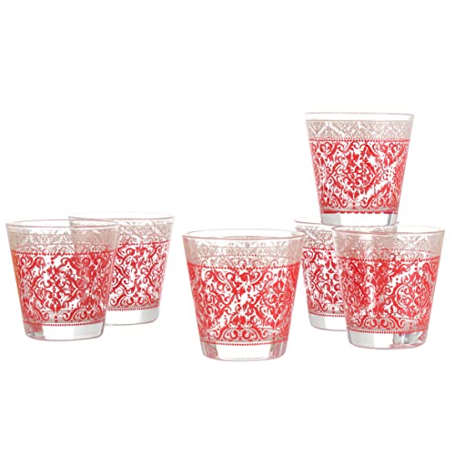 Baroni Home Set mit 6 Wassergläsern, klassisch, rot, bedruckt, aus Glas Fassungsvermögen 25 cm. von Baroni Home