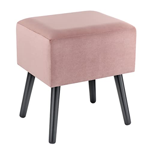 Baroni Home Pouf aus Samt, gepolsterte Bank, Hocker mit Holzbeinen 40X33X46 cm, Beige von Baroni Home