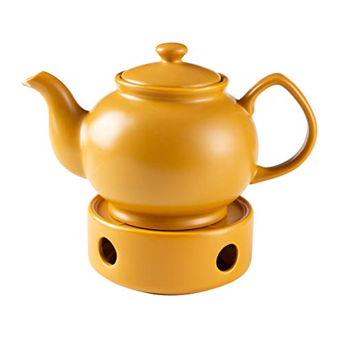 Baroni Home Teekanne aus Keramik mit Heizung, Teekanne mit Edelstahlfilter für Tee und Kaffee, 25 x 15 x 15 cm - 1000 ml, 3-4 Personen gelb von Baroni Home