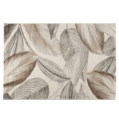 Baroni Home Teppich Kurzer Flor, handgeflochtener Teppich, moderner Wohnzimmerteppich, 120 x 170 cm, Foliage Beige von Baroni Home