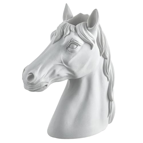 Baroni Home Tierkopf-Vase aus weißem Resin, dekorativer Innen- und Außenvase für Pflanzen und Blumen, moderner Deko-Vase, 20x11x26 cm, Pferd von Baroni Home