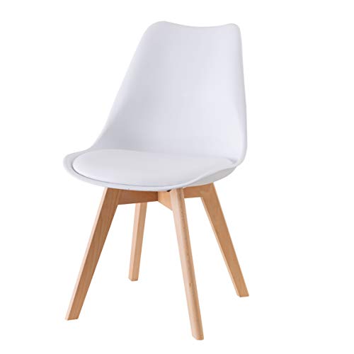 Baroni Home Weiß ESS- oder Bürostuhl mit Holzbeinen aus Buche, Ergonomischer Kunststoffstuhl mit integrierten Kissen, 50X48X82 cm von Baroni Home