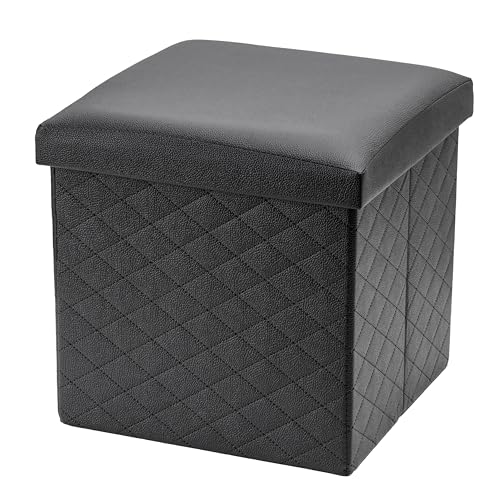 Baroni Home Würfel-Pouf, Faltbarer Hocker aus Samt, zusammenklappbar und gepolstert mit Aufbewahrung, Schwarz, 38x38x38 cm von Baroni Home