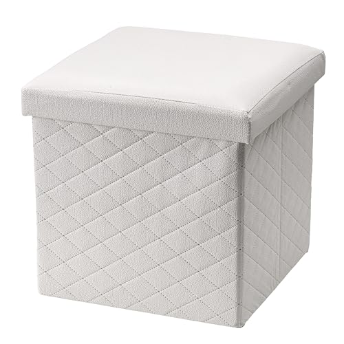 Baroni Home Würfel-Pouf, Faltbarer Hocker aus Samt, zusammenklappbar und gepolstert mit Aufbewahrung, Weiß, 38x38x38 cm von Baroni Home