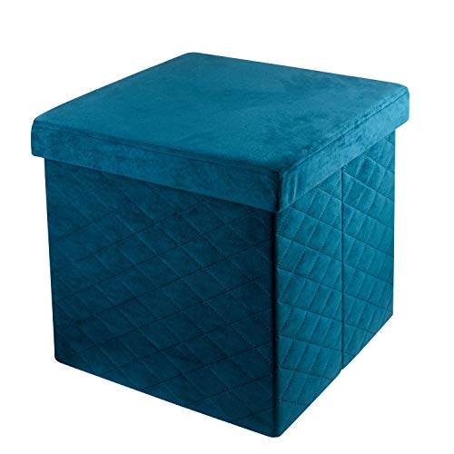 Baroni Home Würfelpouf Fußhocker Hocker zusammenklappbarer Behälter aus Samt mit Polsterung Petroleumblau 38 x 38 x 38 cm von Baroni Home