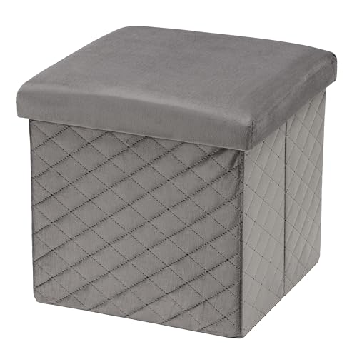 Baroni Home Würfelpouf Fußhocker zusammenklappbarer Behälter aus Samt mit Polsterung, Grau, 38x38x38 cm von Baroni Home